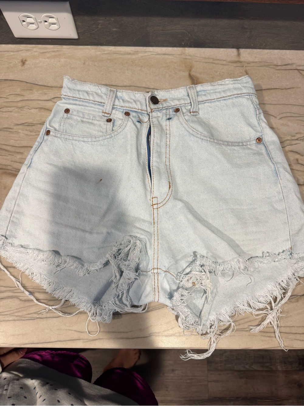 Levi's Light Blue Distressed High-Rise Denim Shorts